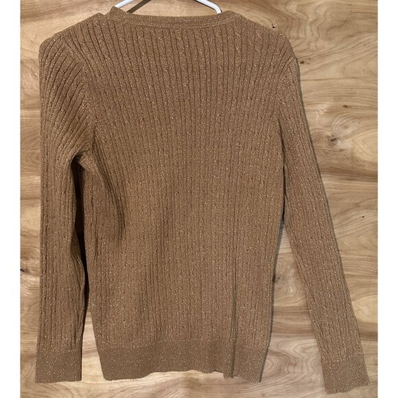 Kim Rogers Sweater Women S   Gold Metallic Thread Knit Pullover Cardigan Festive - Picture 3 of 8